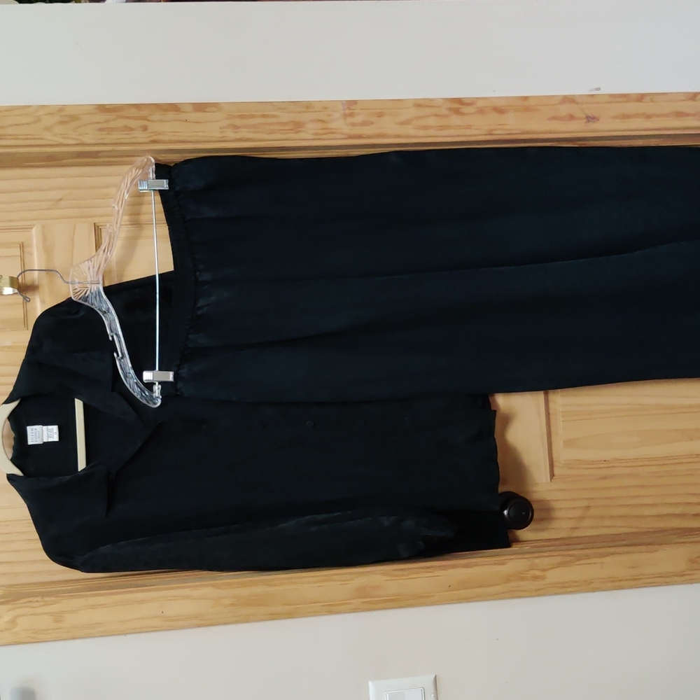 Eileen Fisher Silk Button up Tunic and Pants set 1x Black Embossed Leaves